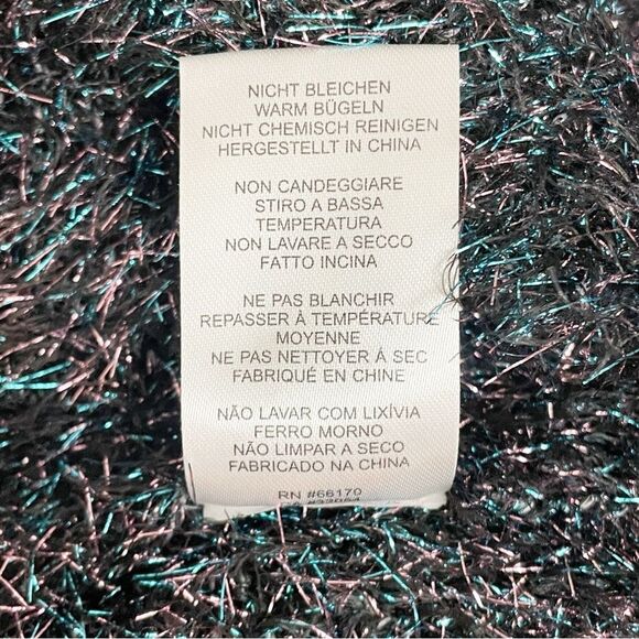 Anthropologie Olivia Metallic Tinsel Cardigan Sweater Medium Blue Pink Shimmer - Picture 13 of 14